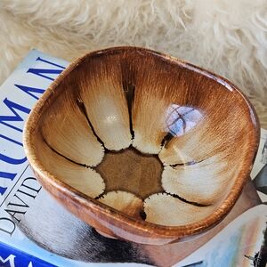 Vintage DRYDEN Glazed Brown and Cream Ceramic Decorative ART Bowl
